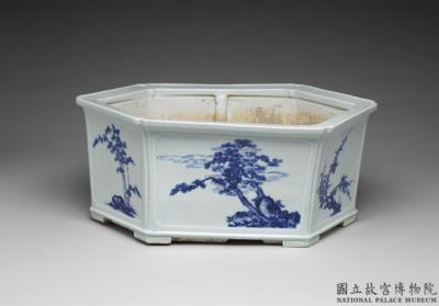 图片[3]-Hexagonal planter with pine, bamboo and plum motifs, Jingdezhen ware, blue and white, Qing dynasty (1644-1911)-China Archive